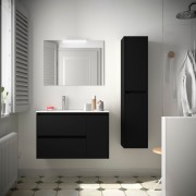 Meuble salle de bains et plan de vasque 85cm 2 tiroirs 1 porte à droite Black Satin NOJA - SALGAR 106135