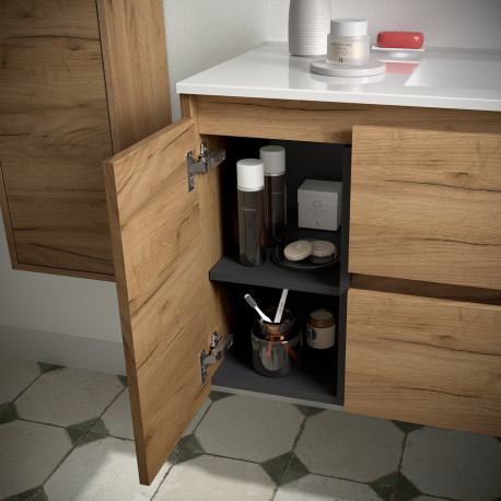 Meuble salle de bains et plan de vasque 85cm 2 tiroirs 1 porte à gauche Chêne Africain NOJA - SALGAR 106149 