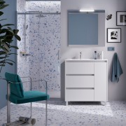 Meuble salle de bains et plan de vasque 85cm 3 tiroirs 1 porte à droite White Satin NOJA - SALGAR 106260