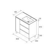 Meuble salle de bains et plan de vasque 85cm 3 tiroirs 1 porte à gauche Noyer Maya NOJA - SALGAR 106276 