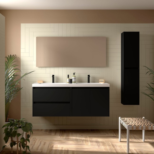 Meuble salle de bains 1400mm 2 tiroirs 2 portes Black Satin Noja
