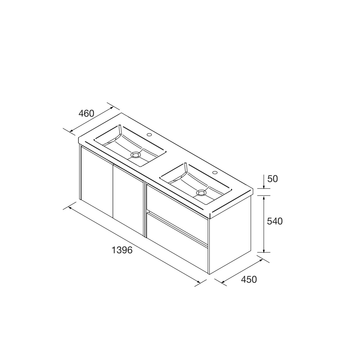 Meuble salle de bains 1400mm 2 tiroirs 2 portes Red Satin Noja