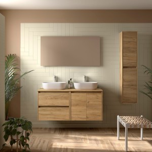 Meuble salle de bains 1200mm 2 tiroirs 2 portes Chêne Africain Noja