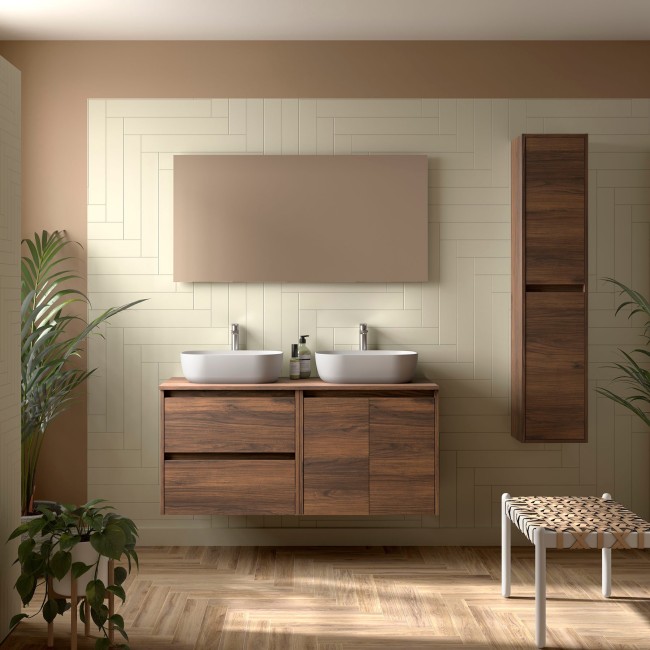 Meuble salle de bains 1200mm 2 tiroirs 2 portes Noyer Maya Noja