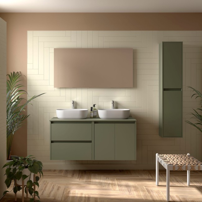 Meuble salle de bains 1400mm 2 tiroirs 2 portes Green Satin Noja