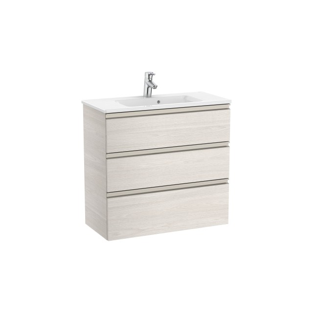 Meuble salle de bains 80cm 3 tiroirs Frêne Nordic The Gap Unik ROCA