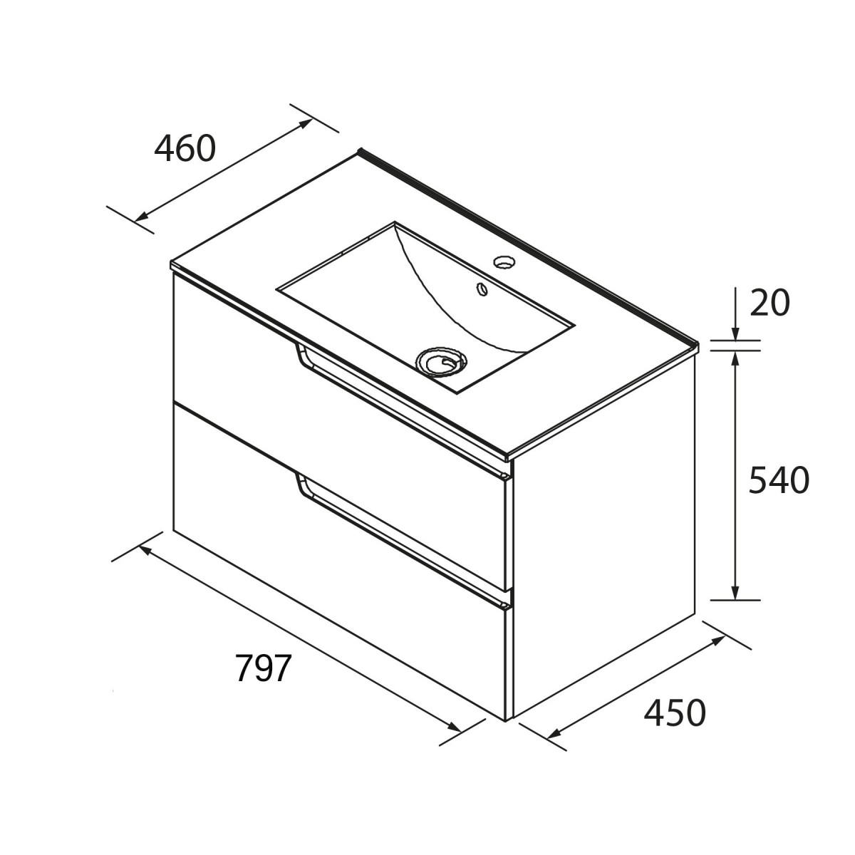Meuble salle de bains 80cm 2tiroirs+vasque Chêne Africain Vima SALGAR