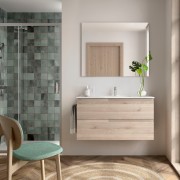 Meuble salle de bains et vasque 100cm 2 tiroirs Chêne Naturel VIMA - SALGAR 113628