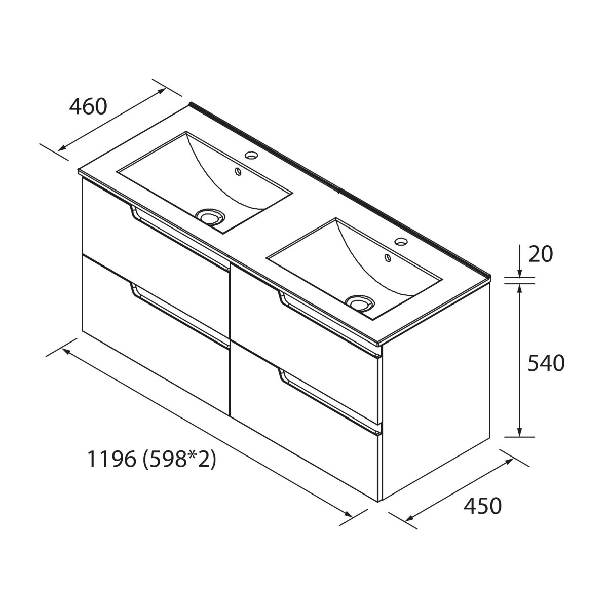 Meuble salle de bains et vasque 120cm 4 tiroirs Noyer Maya VIMA - SALGAR 113498