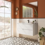 Ensemble complet meuble salle de bains 100cm 2tiroirs White Satin Vima