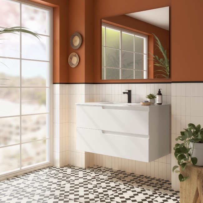 Ensemble complet meuble salle de bains 100cm 2tiroirs White Satin Vima