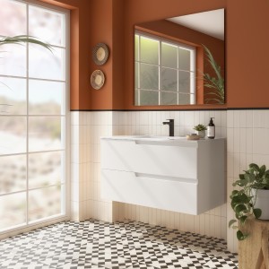 Ensemble complet meuble salle de bains 100cm 2tiroirs White Satin Vima