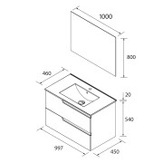 Ensemble complet meuble salle de bains, vasque et miroir 100cm 2 tiroirs Chêne Africain VIMA - SALGAR 111776