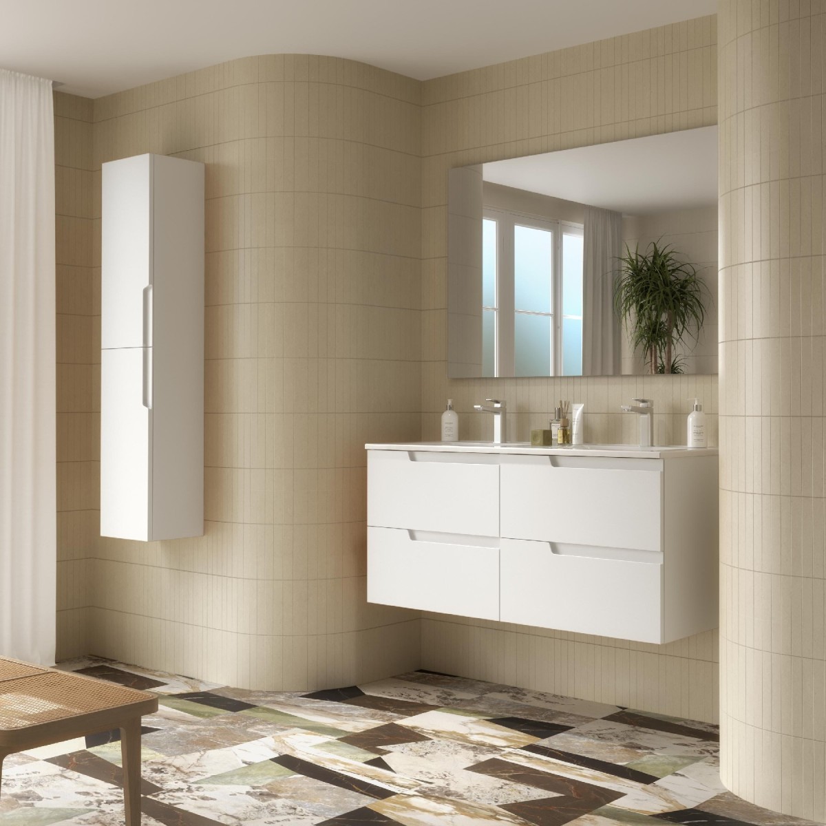 Ensemble complet meuble salle de bains 120cm 2tiroirs White Satin Vima
