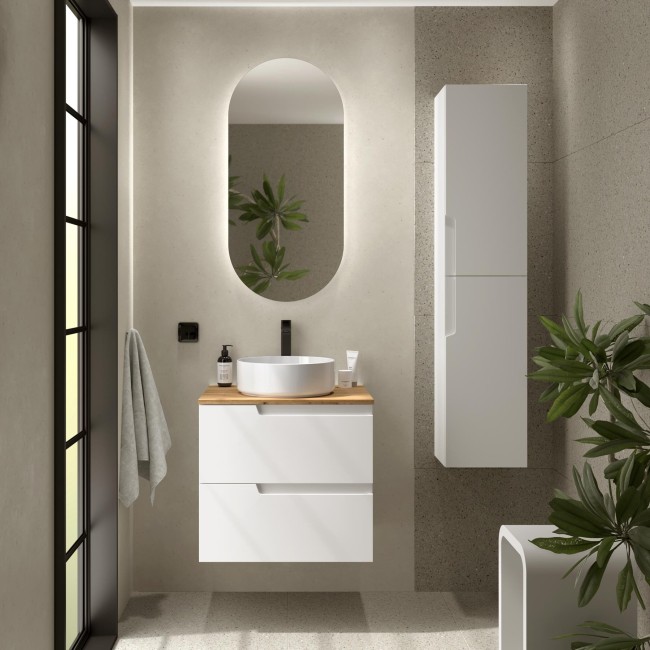Meuble salle de bains 60cm 2 tiroirs White Satin et plan de toilette Chêne Africain VIMA - SALGAR 111802