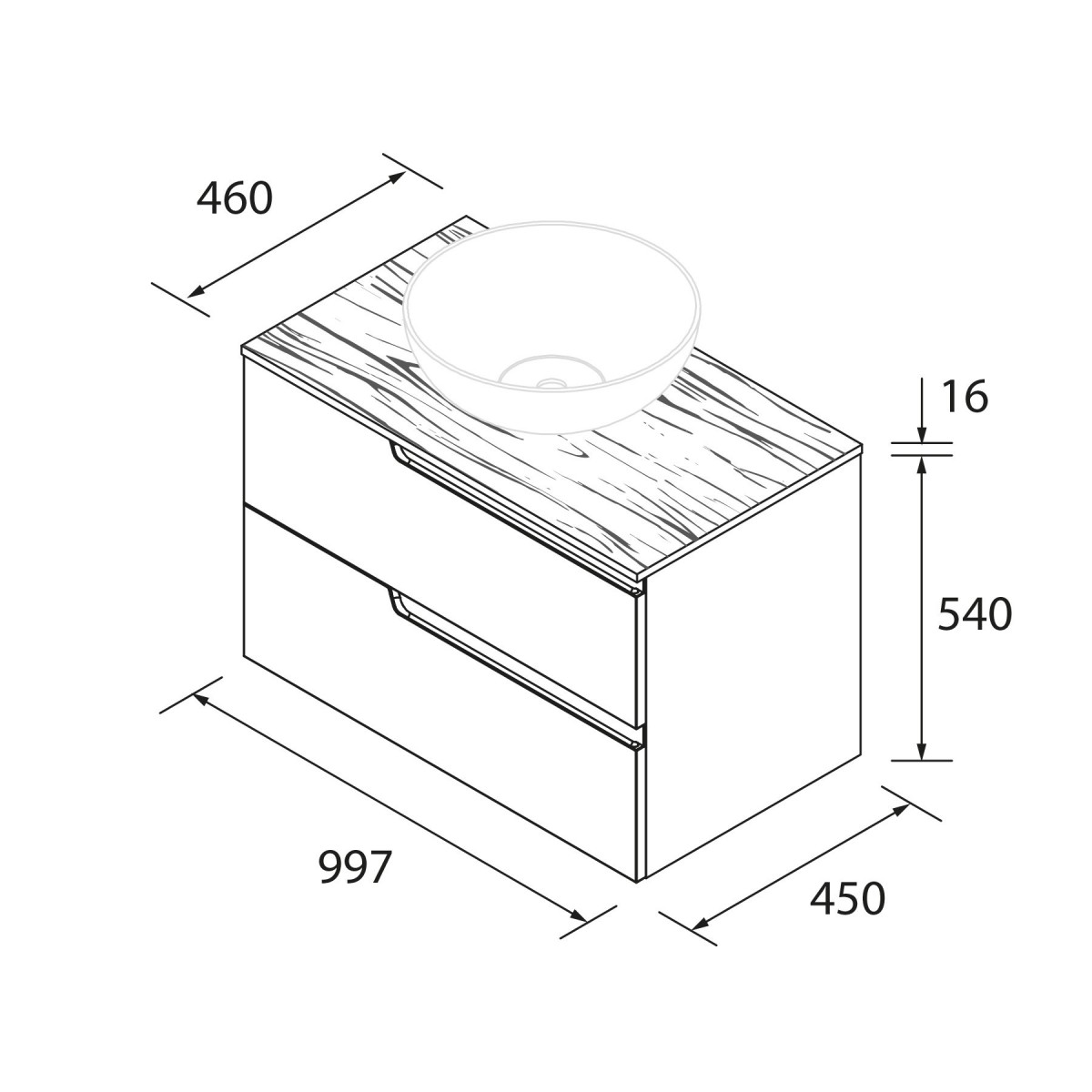 Meuble salle de bains 100cm 2 tiroirs + plan de toilette Vima SALGAR