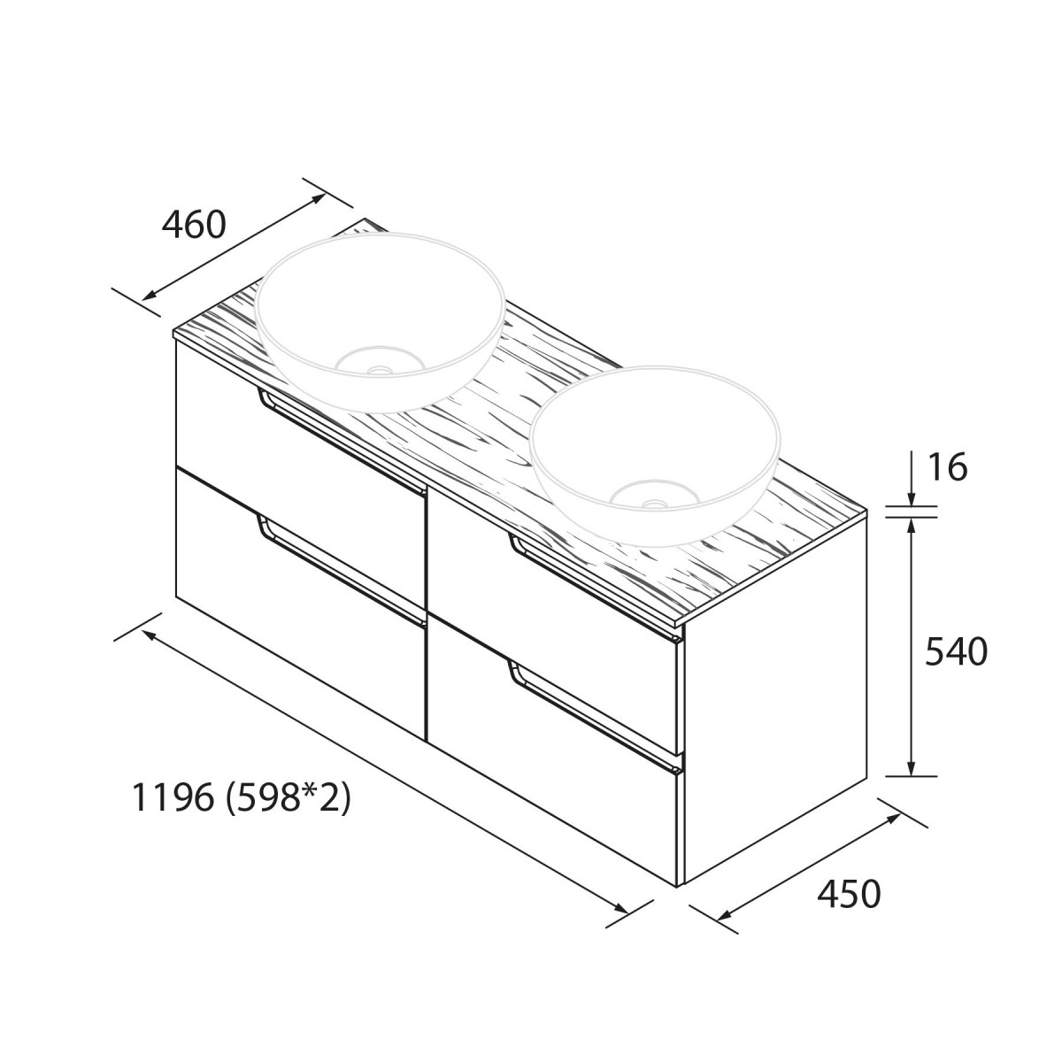 Meuble salle de bains 120cm 4 tiroirs White Satin et plan de toilette Chêne Africain VIMA - SALGAR 111811