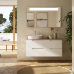 Meuble salle de bains 120cm 4 tiroirs White Satin et plan de toilette Chêne Africain VIMA - SALGAR 111811