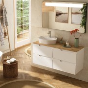 Meuble salle de bains 120cm 4 tiroirs White Satin et plan de toilette Chêne Africain VIMA - SALGAR 111811