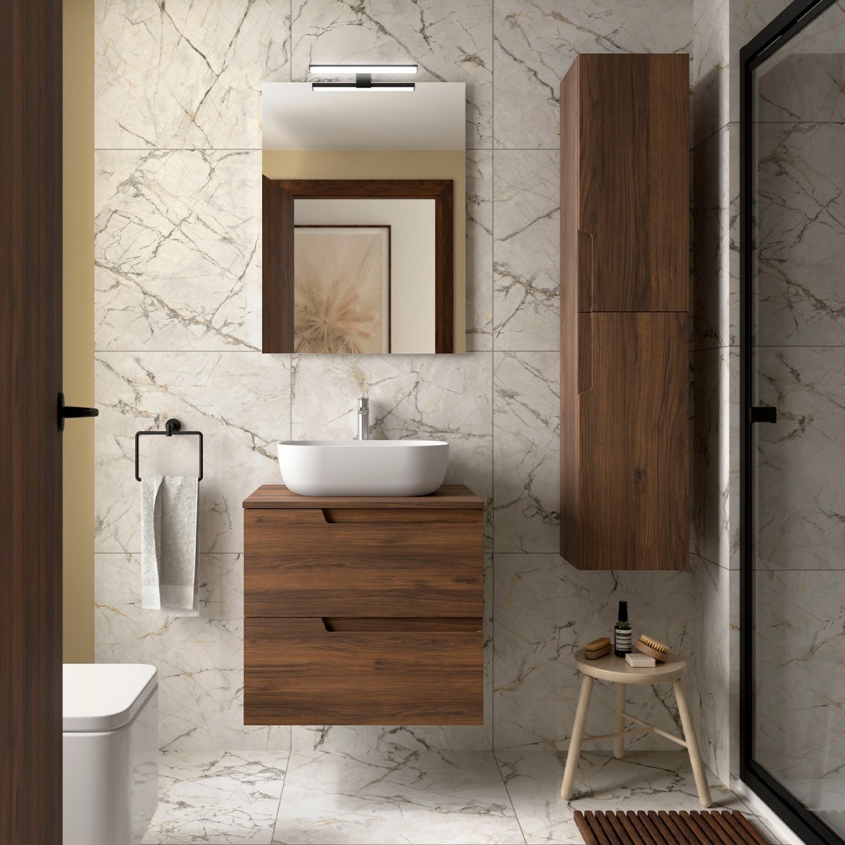 Meuble salle de bains et plan de toilette 60cm 2 tiroirs Noyer Maya VIMA - SALGAR 113504