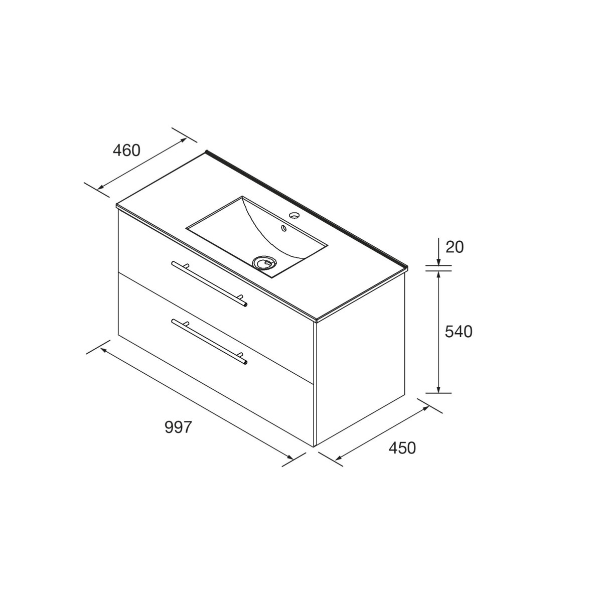Ensemble meuble de salle de bain 2 tiroirs et plan de vasque 100cm Chêne Africain SILANE