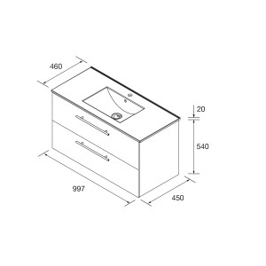 Ensemble meuble de salle de bain 2 tiroirs et plan de vasque 100cm Chêne Africain SILANE