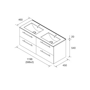 Meuble salle de bains 2tiroirs+plan de vasque 120cm Green Satin Silane