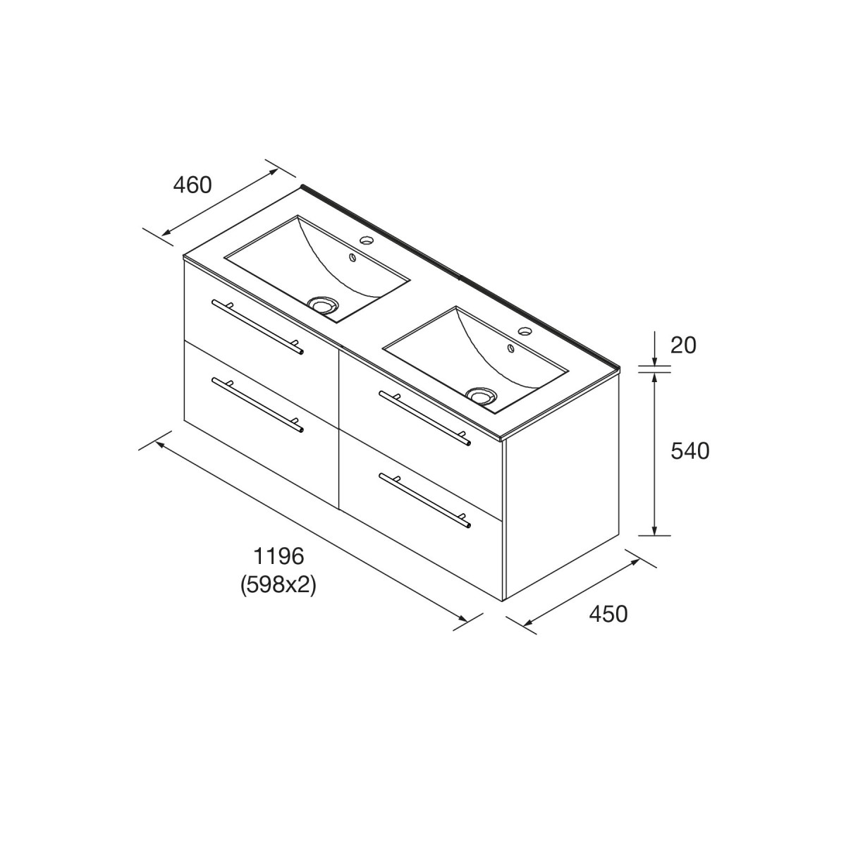Ensemble meuble de salle de bain 4 tiroirs et plan de vasque 120cm Chêne Africain SILANE - SALGAR 113596
