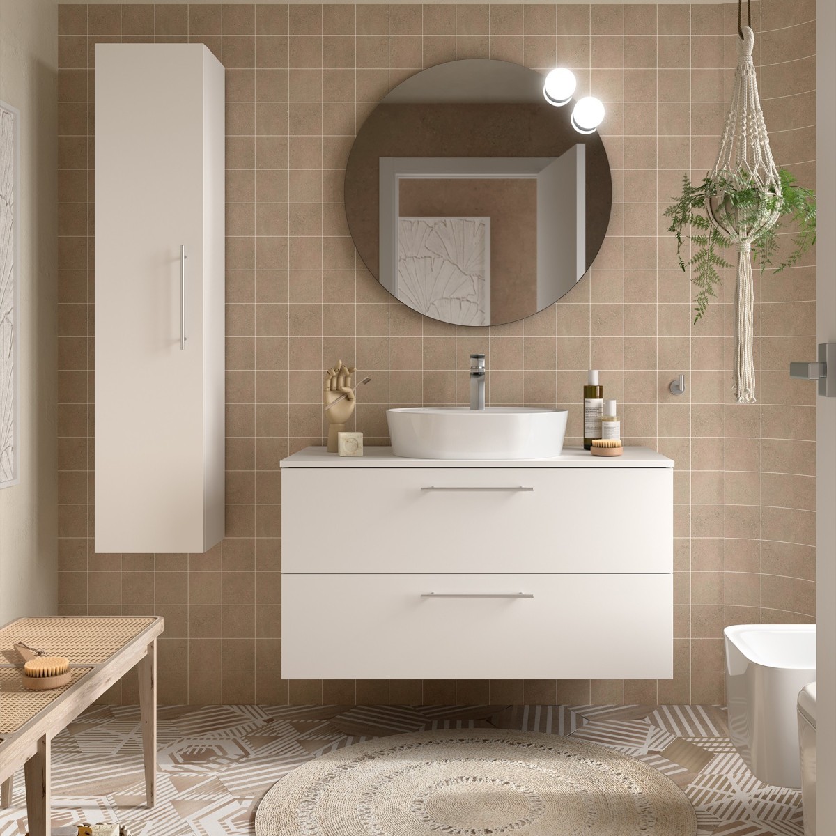 Ensemble meuble de salle de bain 2 tiroirs 100cm White Satin SILANE - SALGAR 113606