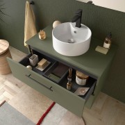 Ensemble meuble de salle de bain 2 tiroirs 100cm Green Satin SILANE - SALGAR 113607