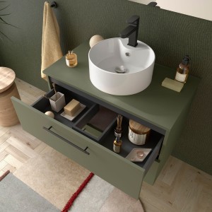 Ensemble meuble de salle de bain 2 tiroirs 100cm Green Satin SILANE - SALGAR 113607