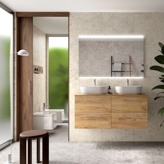 Ensemble meuble de salle de bain 4 tiroirs 120cm Chêne Africain SILANE - SALGAR 113612