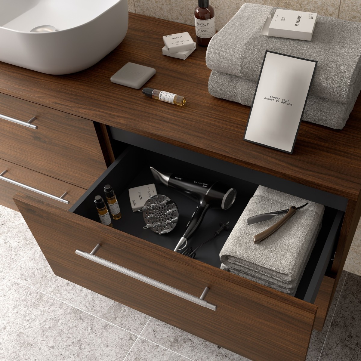 Ensemble meuble de salle de bain 4 tiroirs 120cm Noyer Maya SILANE - SALGAR 113613