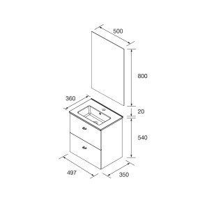Ensemble meuble de salle de bain, lavabo et miroir 2 tiroirs Salgar