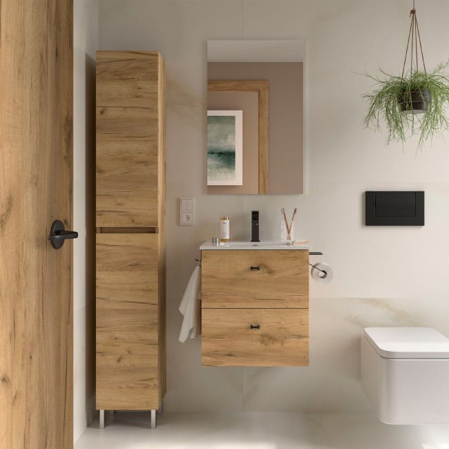 Meuble salle de bains et plan de vasque 50cm 2 tiroirs Chêne Africain INARA - SALGAR 113675