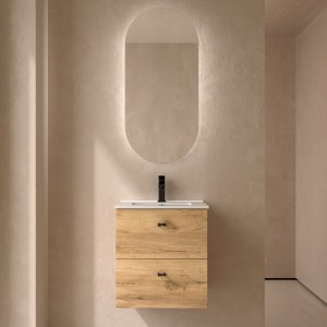 Meuble salle de bains et plan de vasque 50cm 2 tiroirs Chêne Africain INARA - SALGAR 113675