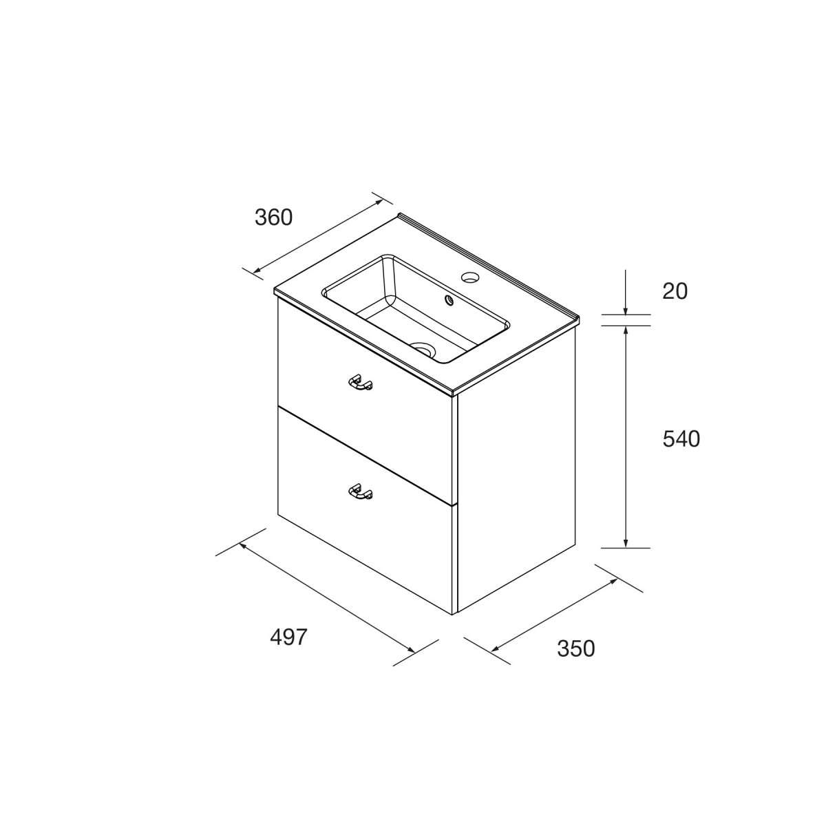 Meuble salle de bains et plan de vasque 50cm 2 tiroirs Chêne Naturel INARA - SALGAR 113676