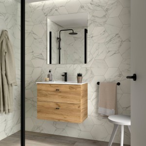 Meuble salle de bains et plan de vasque 70cm 2 tiroirs Chêne Africain INARA - SALGAR 113679