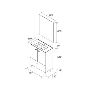 Ensemble meuble salle de bains, miroir et plan de vasque 70cm 1 tiroir, 2 portes Chêne Africain INARA - SALGAR 113716