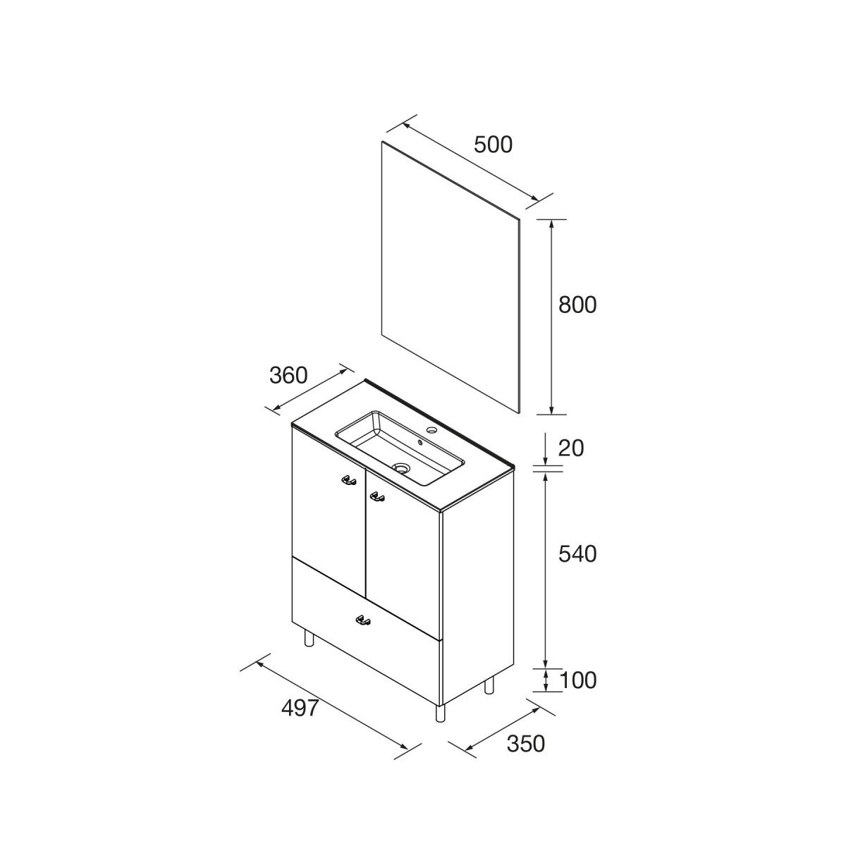 Ensemble meuble salle de bains, miroir et plan de vasque 70cm 1 tiroir, 2 portes Chêne Naturel INARA - SALGAR 113717