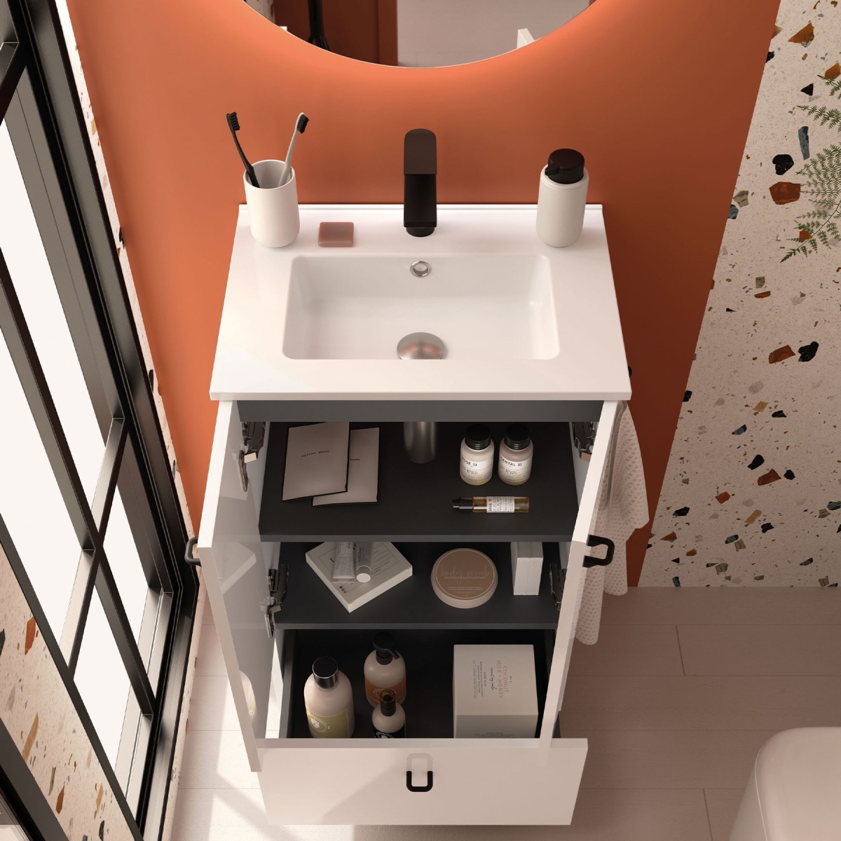 Meuble salle de bains et plan de vasque 50cm 2 portes 1 tiroir Blanc Brillant INARA - SALGAR 113718