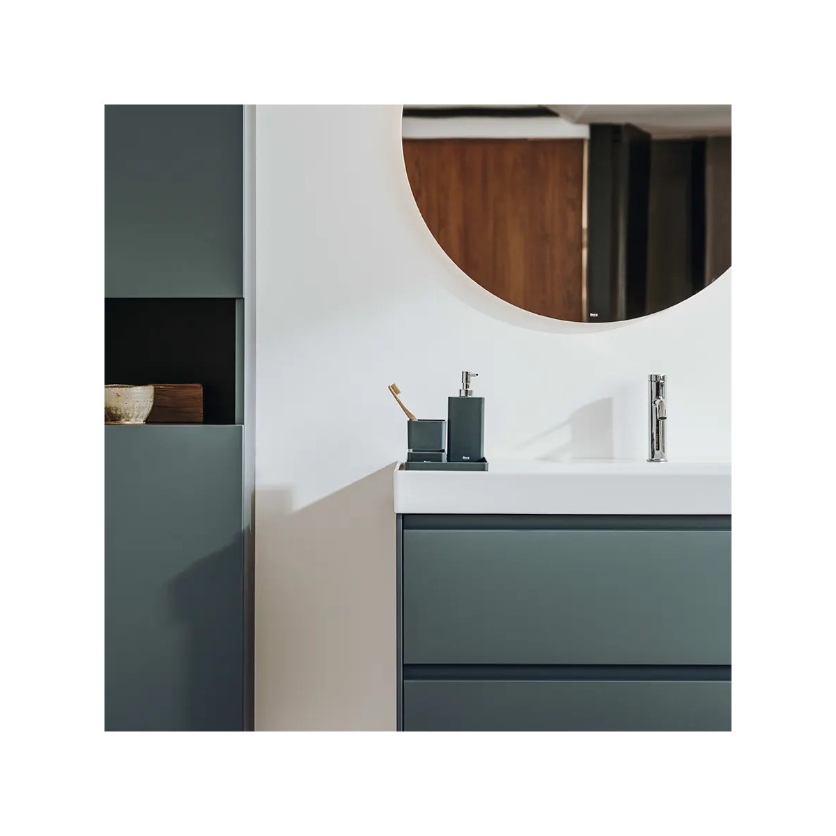 Meuble 2 tiroirs et Lavabo à droite Ona Unik 80cm Vert Mat - Roca A851690513