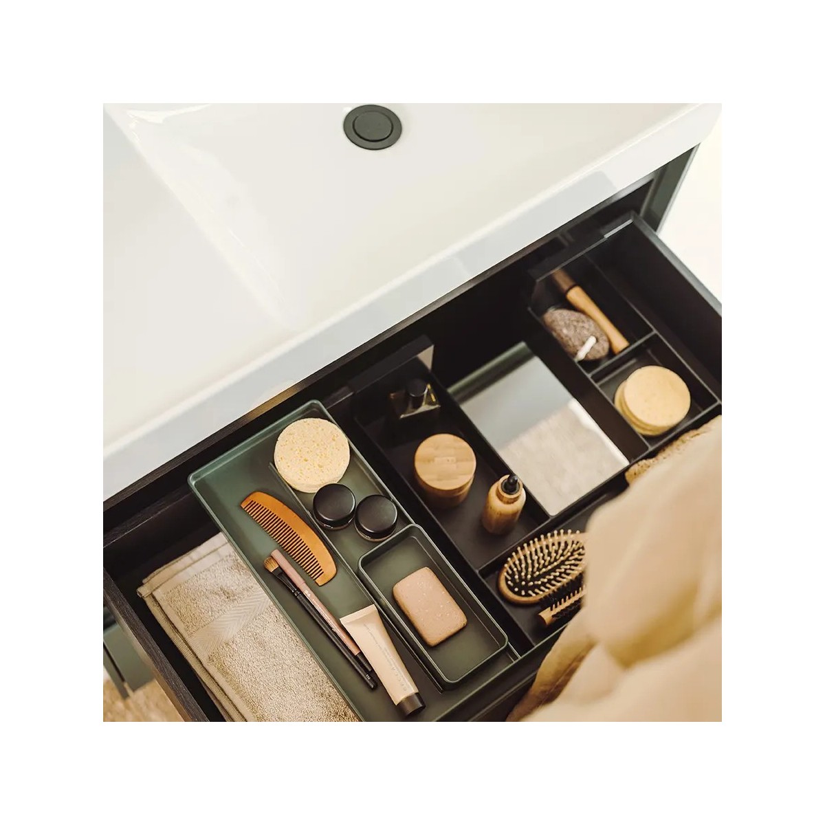 Meuble 2 tiroirs et Lavabo à droite Ona Unik 80cm Vert Mat - Roca A851690513