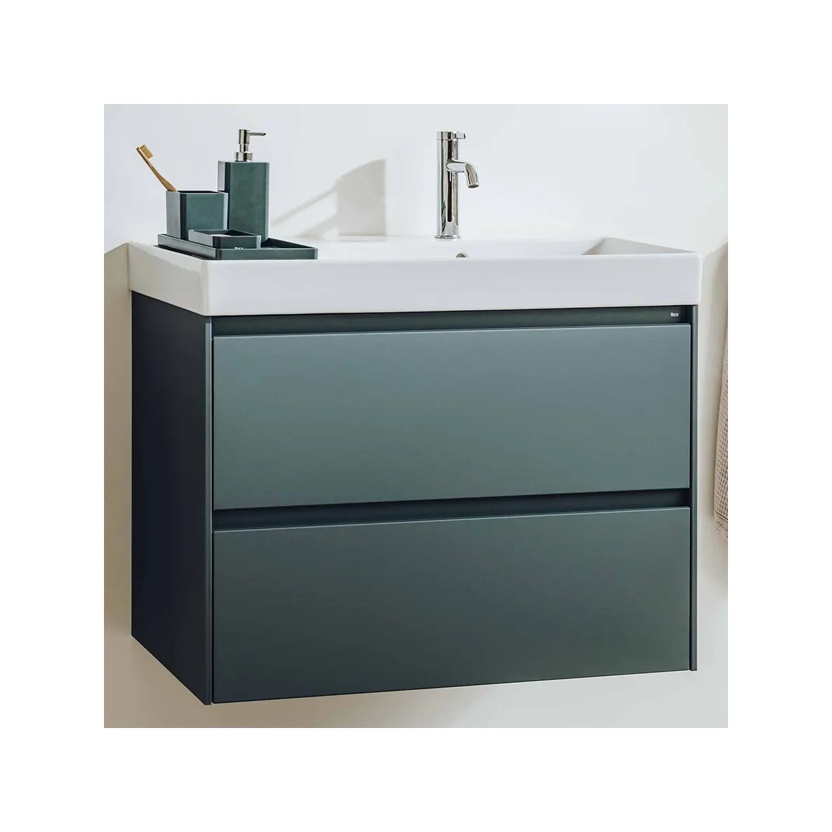 Meuble 2 tiroirs et Lavabo à droite Ona Unik 80cm Vert Mat - Roca A851690513