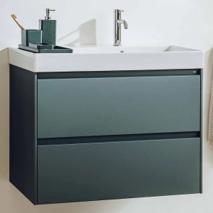 Meuble 2 tiroirs et Lavabo à droite Ona Unik 80cm Vert Mat - Roca A851690513