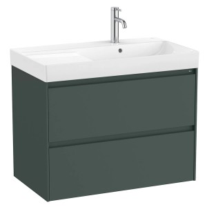 Meuble 2 tiroirs et Lavabo à droite Ona Unik 80cm Vert Mat - Roca A851690513