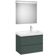 Ensemble salle de bains Meuble 2 tiroirs lavabo à droite et miroir avec éclairage LED Ona 80cm Vert Mat - Roca A851706513