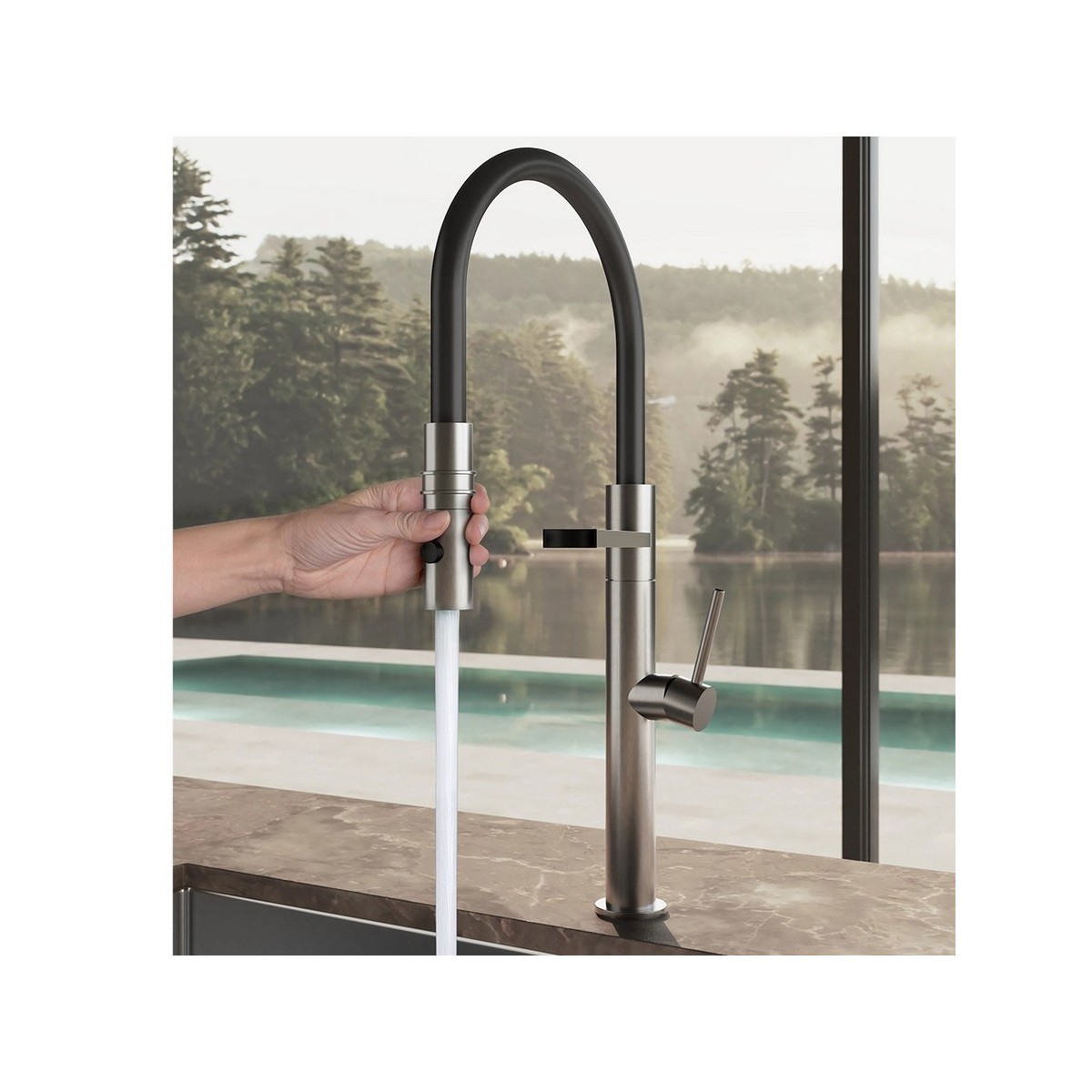 Mitigeur évier inox brossé avec douchette - CRISTINA ONDYNA KX50628 