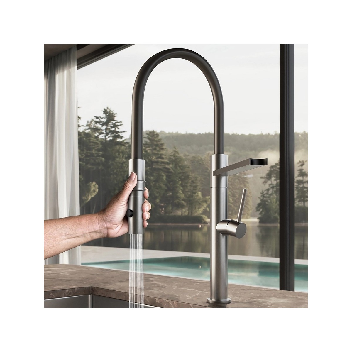 Mitigeur évier inox brossé avec douchette - CRISTINA ONDYNA KX50628 