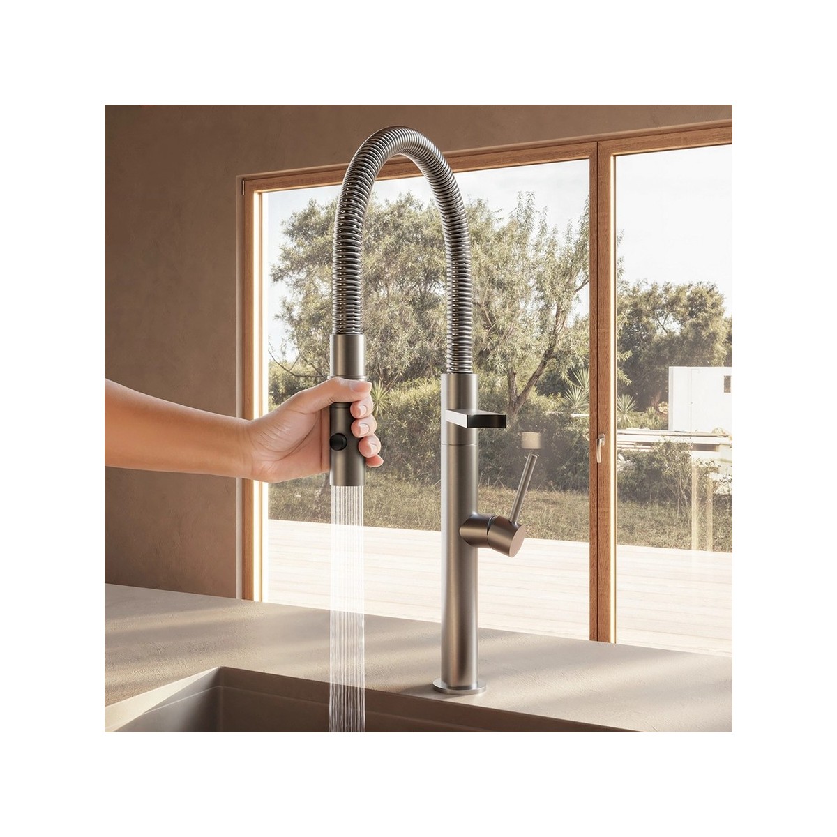 Mitigeur évier inox brossé avec douchette - CRISTINA ONDYNA KX50728 